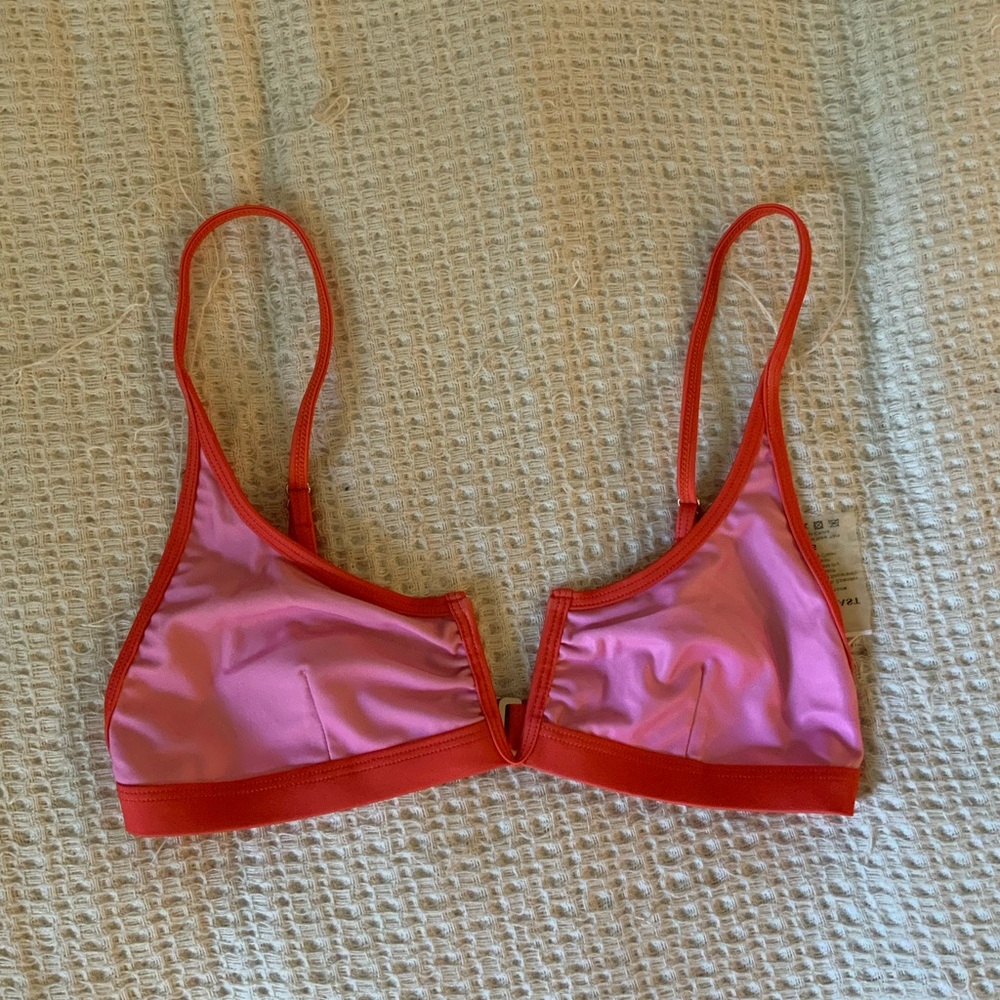 Revolve x EAST x EAST Pink Red Ivy V Wire Balconette Bikini Swim Top Small